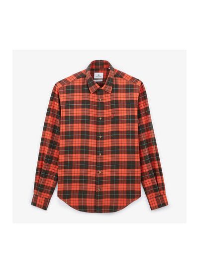 Chemise à carreaux manches longues sienne en coton