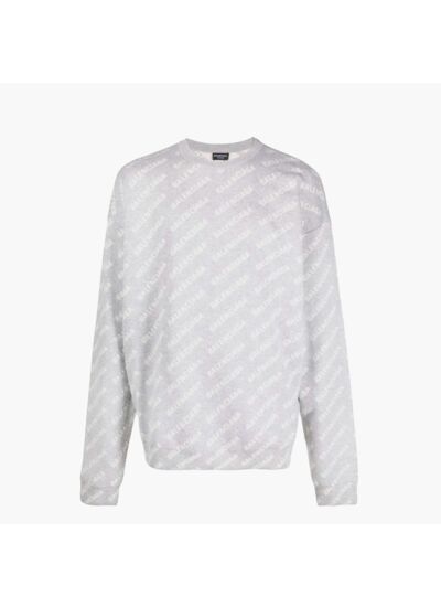 Balenciaga Pull Intarsia Logo Gris