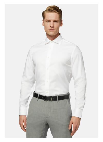 Chemise Blanche Pin Point En Coton Slim Fit