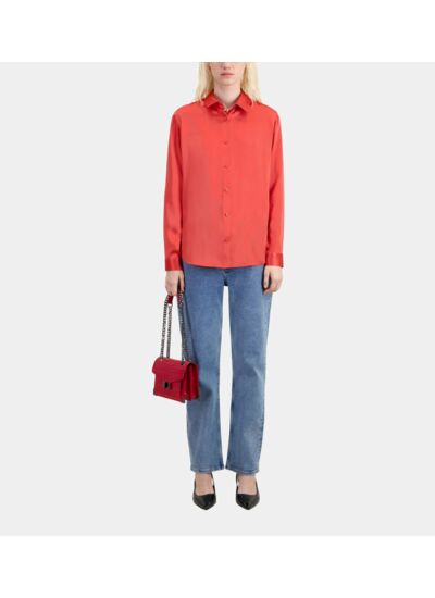 Chemise Rouge En Soie Satin Femme