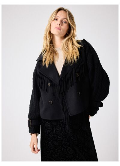 Manteau trench en laine Kassia NOIR