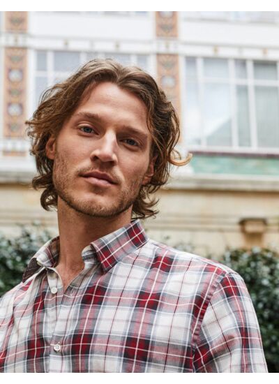 Chemise Anatole en voile à carreaux rouges