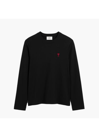 Ami Paris T-Shirt Manches Longues Coeur Rouge Noir
