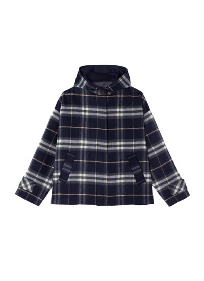 Manteau tartan à capuche - Femme - MARINE