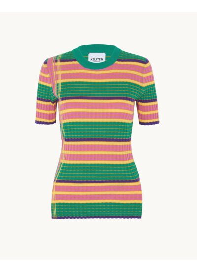 Pull Bunga Pull Col Rond Rayé à Manches Courtes Soie et Cachemire, 1 fil
