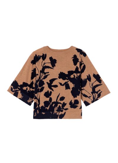 Pull col bateau imprimé - Femme - CARAMEL/MARINE
