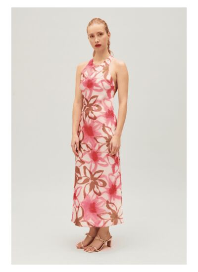 Robe longue satinée imprimée
