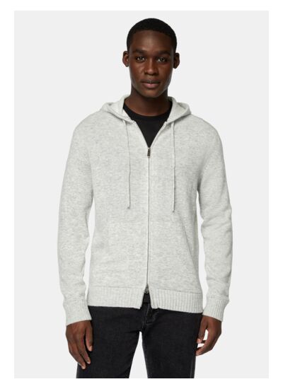 Pull Full Zip À Capuche Gris En Cachemire Mélangé