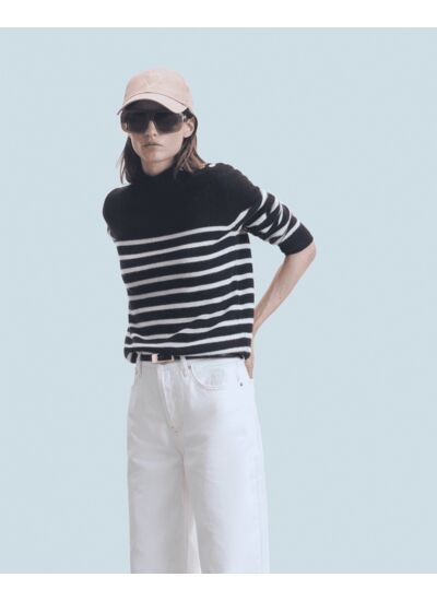 Pull Col Montant Marinière à Boutons