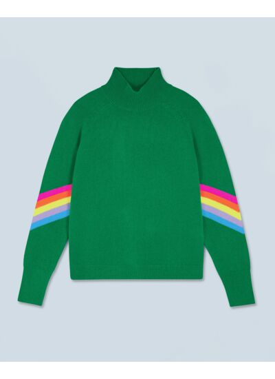 Pull Col Montant Bandes Manches Multicolore Léger