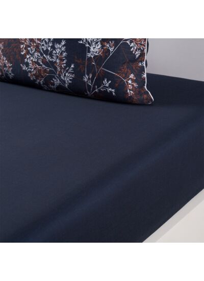 Lacoste - Drap housse en satin de coton lavé bleu, L Botanic