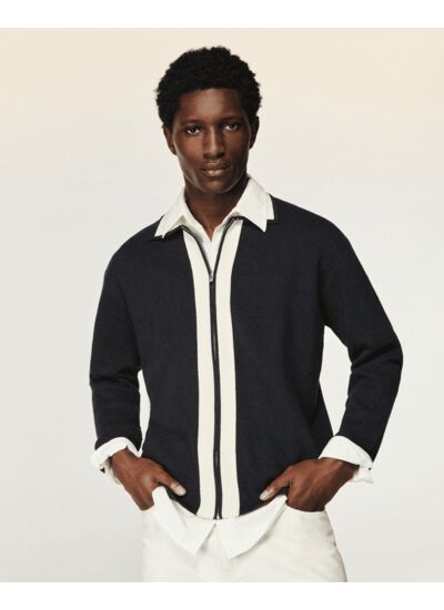 Pull Gilet Zippé Bandes Bicolores