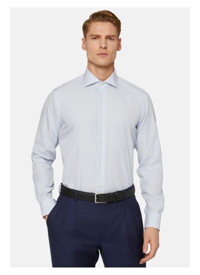 Chemise À Rayures Bleu Ciel En Coton Slim Fit