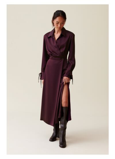 Robe longue fluide croisée bordeaux