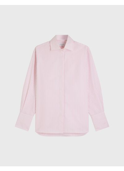 Chemise longue oversize irene en popeline rayée rose