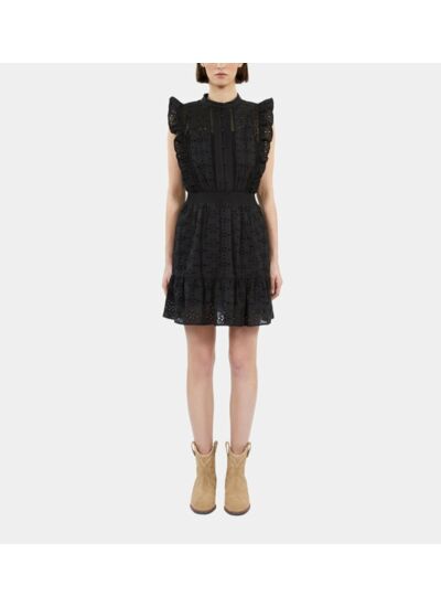 Robe Courte Noire En Broderie Anglaise Femme