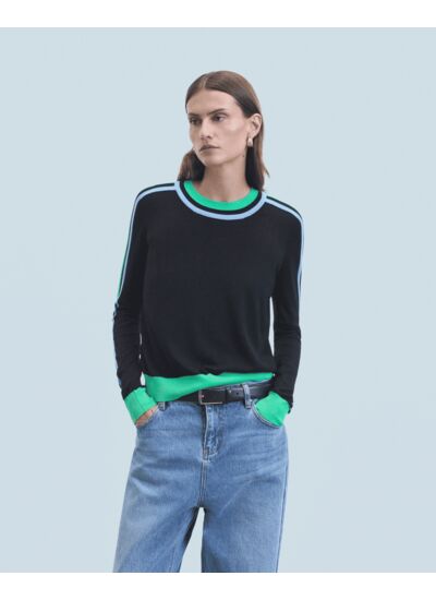 Pull Col Rond Bandes Bicolore