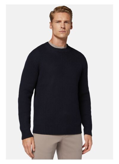 Pull Col Rond Bleu Marine En Laine Mérinos