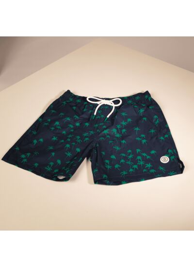 Short de bain bleu nuit imprimé palmiers