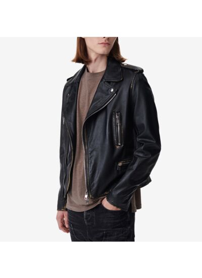 Veste Biker En Cuir Effet Vintage Cruise