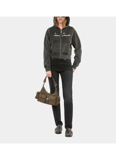 Sweatshirt À Capuche Et Sérigraphie Noir Femme