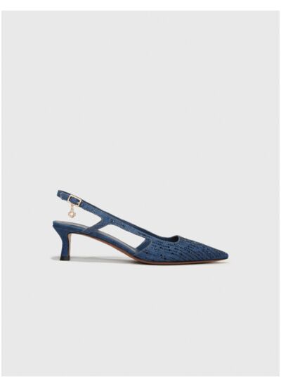 Escarpins slingback en denim strassé