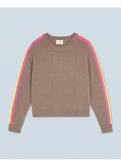 Pull Col Rond Bandes Manches Multicolore
