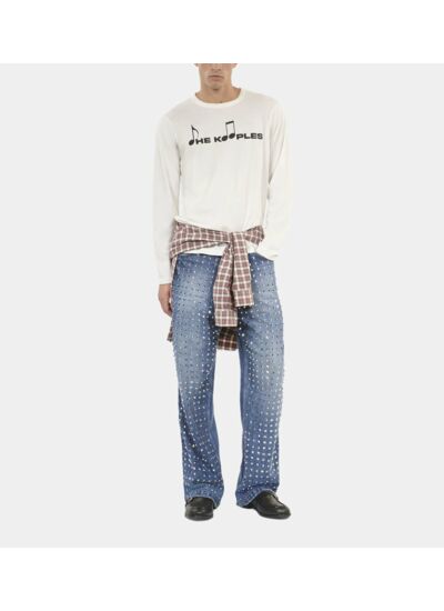 T-Shirt Manches Longues À Serigraphie Blanc Homme