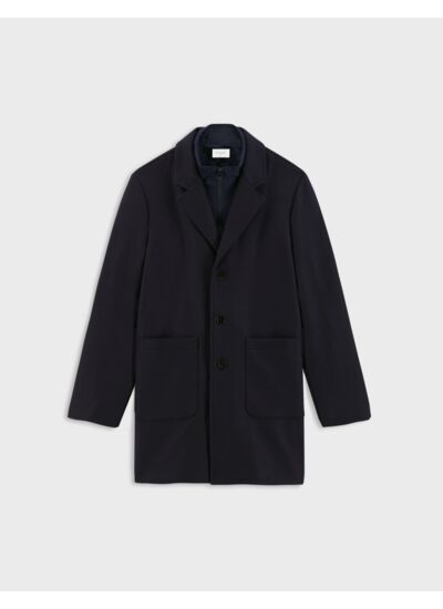 Manteau ivain en drap de laine avec parmenture en toile de laine marine