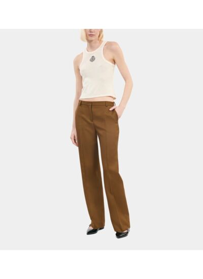 Pantalon Tailleur Ample Marron Femme