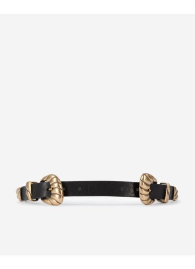 Ceinture Fine À Double Boucle En Cuir Noir