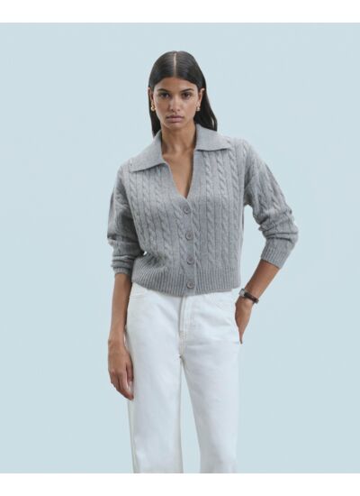 Pull Cardigan à Cotes