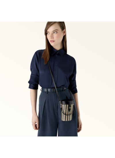 FURLA NET MINI BUCKET - TESSUTO RAFIA RIGHE+NAPPA SINTETICA