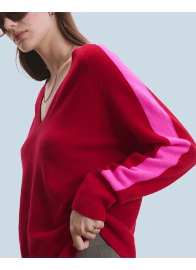 Pull Col V Oversize Bandes Bicolore Léger