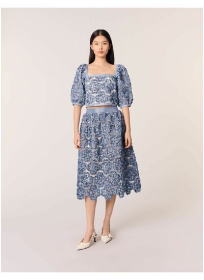 Jupe longue en organza motif floral