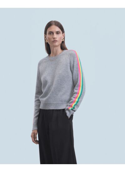 Pull Col Rond Bandes Manches Multicolore