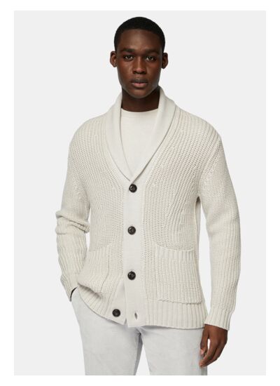 Cardigan Sable À Col Châle En Laine Mérinos