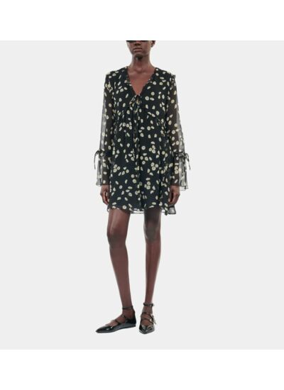 Robe Courte Avec Imprimé Fleuri En Soie Femme