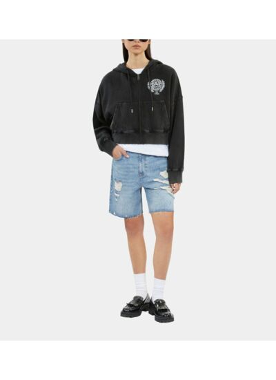 Sweatshirt Blason Noir À Capuche Femme