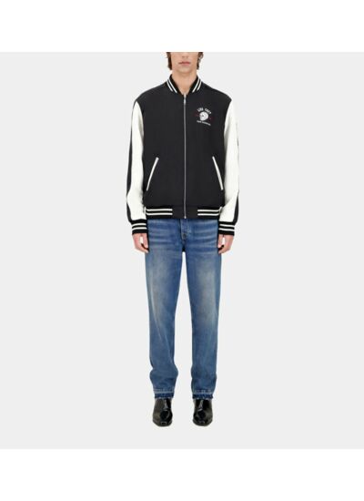 Blouson Noir Satiné Avec Broderie Tiger Homme