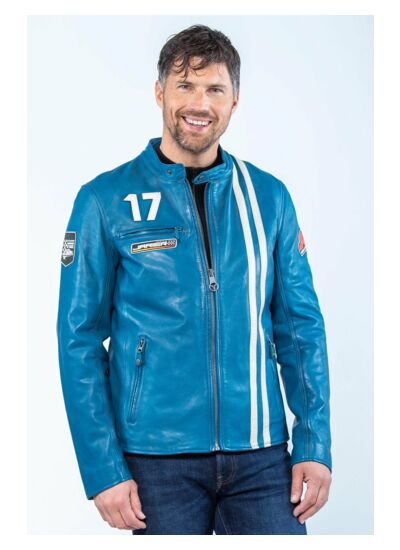 Blouson cuir Jarier Ocean blue