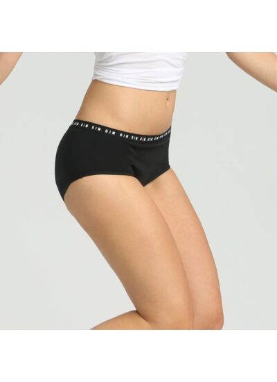 Shorty menstruel lavable en coton bio noir Flux moyen Dim Protect