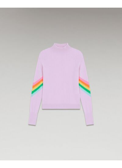 Pull Col Montant Bandes Manches Multico Léger