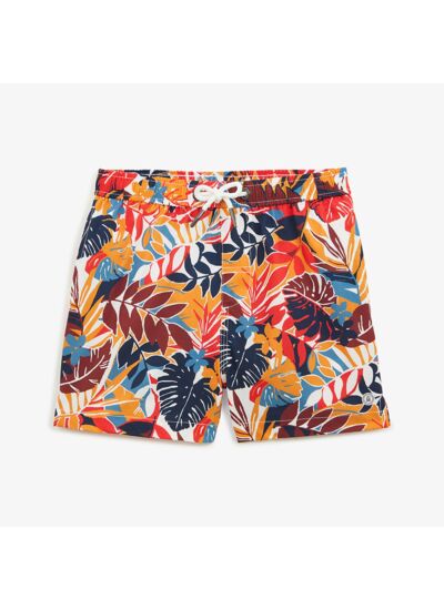 Short de bain Junior Nelson rouge imprimé feuilles