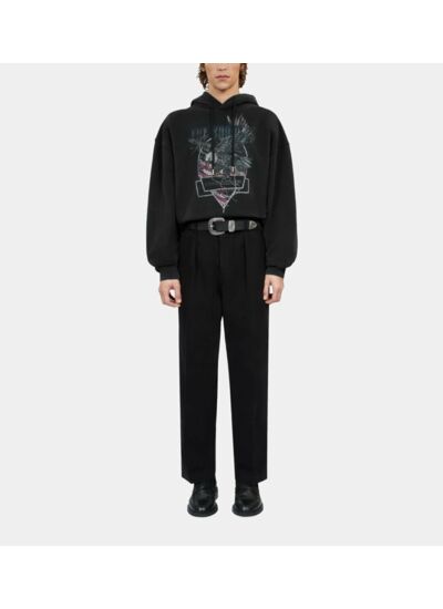 Sweatshirt À Capuche Noir Avec Sérigrahie Chaos Eagle Homme