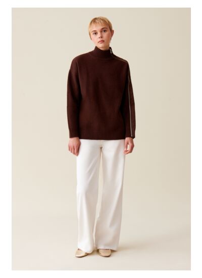 Pull col montant zippé marron