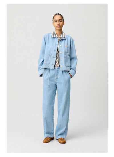 Veste jean denim col claudine