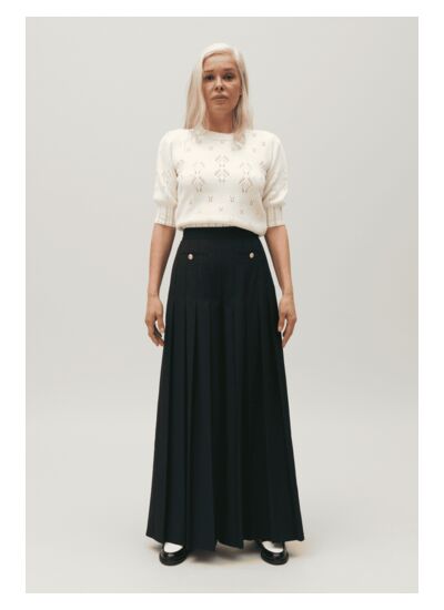 Pantalon plissé ample bleu marine