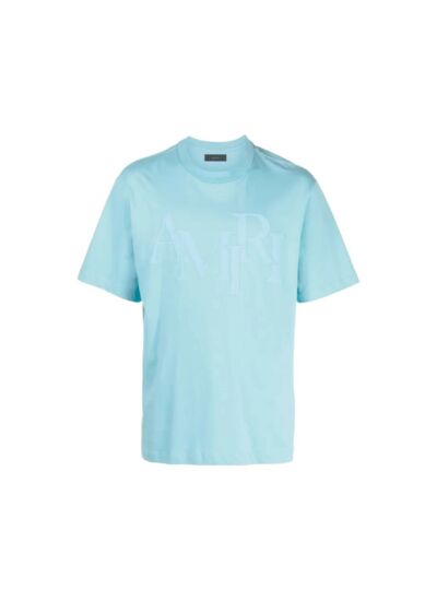 Amiri T-shirt Staggered Logo Bleu