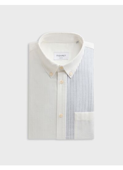 Fun shirt william col américain avec poche poitrine en oxford gratté ecru